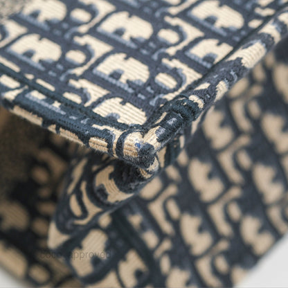 Christian Dior Medium (Old Small) Dior Navy Oblique Embroidery Canvas Book Tote