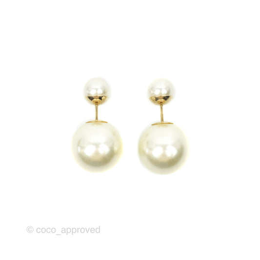 Christian Dior Tribales Pearl Earrings Gold Tone