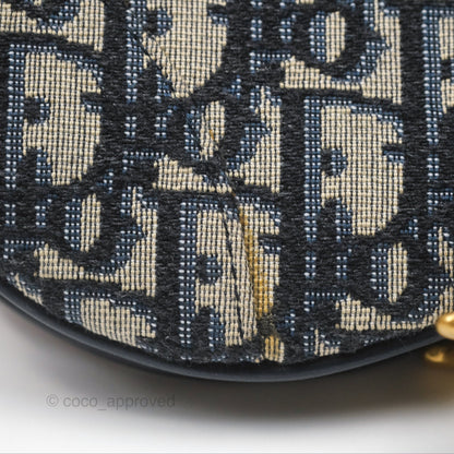 Christian Dior Mini Saddle Bag Blue Oblique Jacquard Gold Hardware