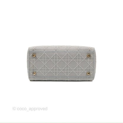 Christian Dior Medium Lady D-Lite Bag Gray Cannage Embroidery Gold Hardware