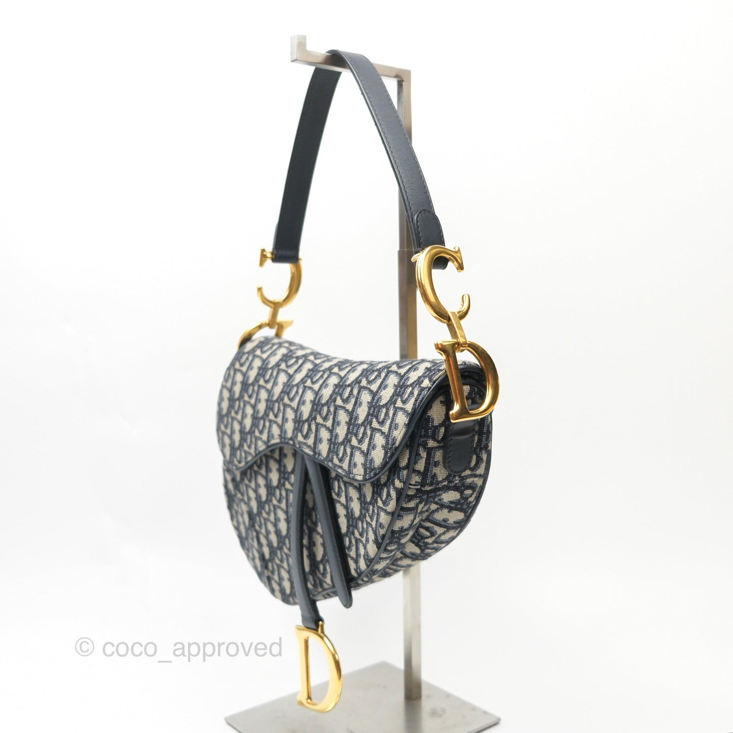 Christian Dior Saddle Bag Navy Dior Oblique Embroidery Gold Hardware