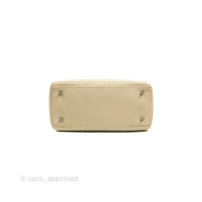Christian Dior Lady Dior White Studded Light Beige Silver Hardware