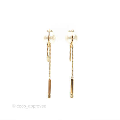 Christian Dior CD Pearl Long Drop Earrings Gold Tone
