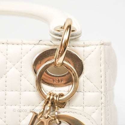 Christian Dior Cannage Mini Lady Dior White Gold Hardware