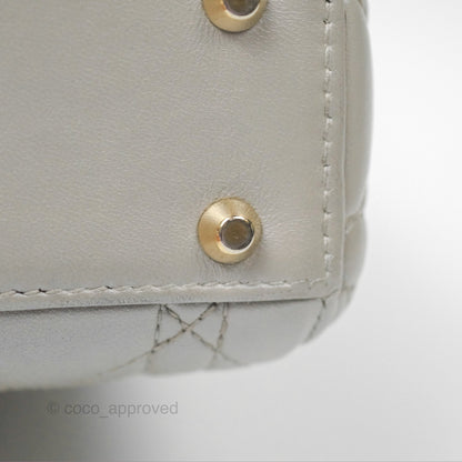 Christian Dior Mini Lady Dior Iridescent Light Grey Cannage Lambskin Gold Hardware