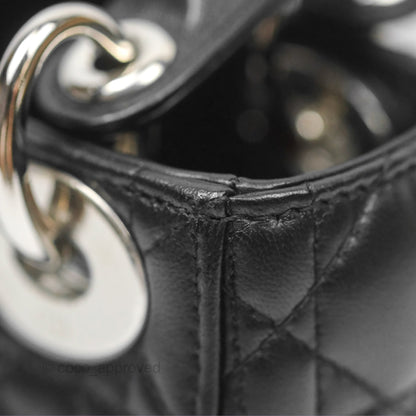 Christian Dior Cannage Mini Lady Dior Black Silver Hardware