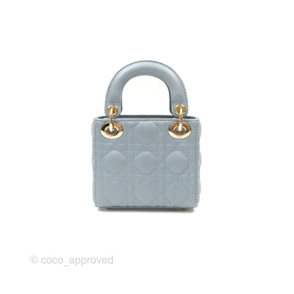 Christian Dior Micro Lady Dior Cannage Blue Grey Lambskin Gold Hardware