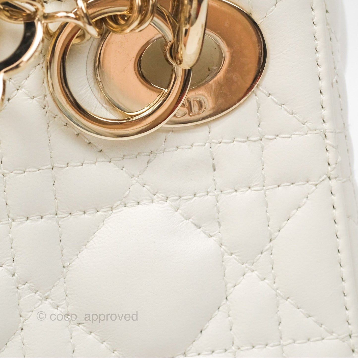 Christian Dior Mini Lady Dior Latte Cannage Lambskin Gold Hardware