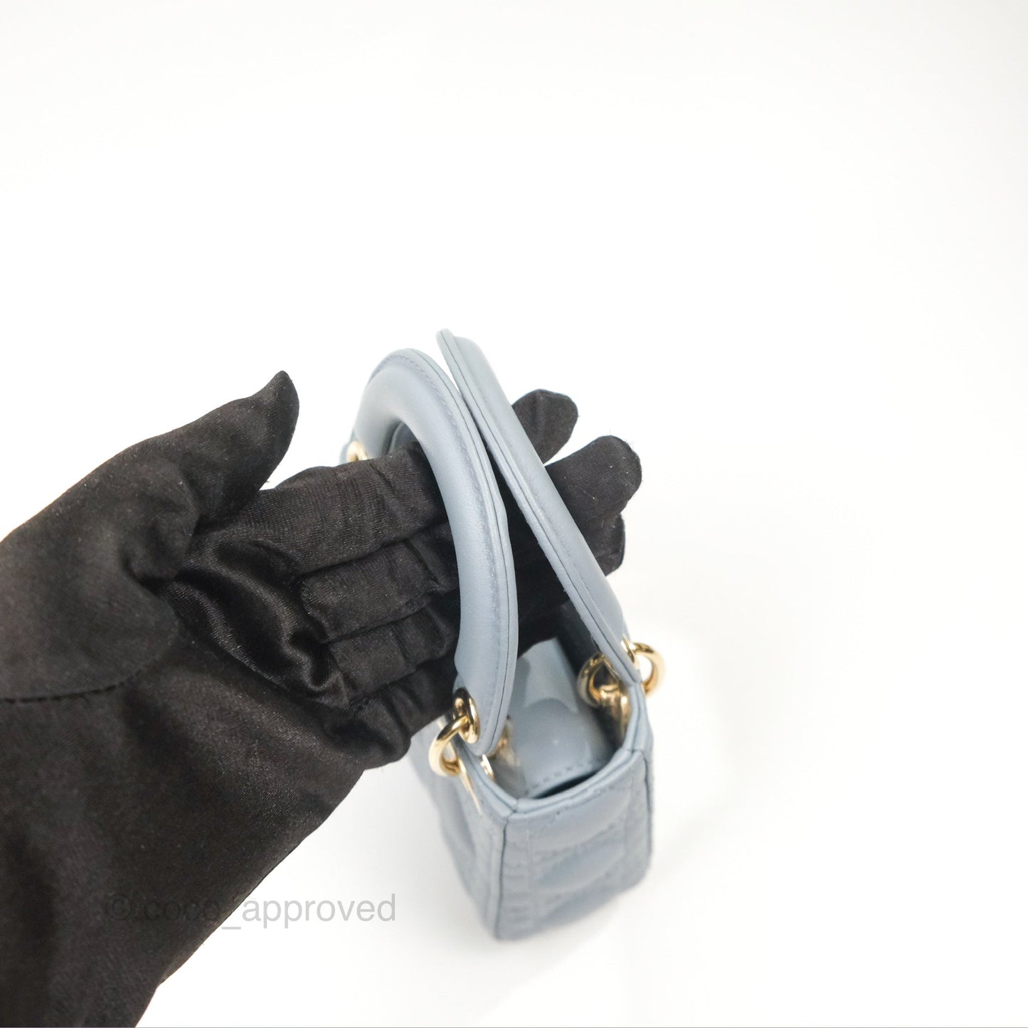 Christian Dior Micro Lady Dior Cannage Blue Grey Lambskin Gold Hardware