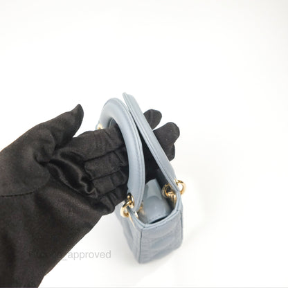 Christian Dior Micro Lady Dior Cannage Blue Grey Lambskin Gold Hardware