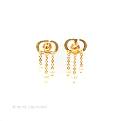 Christian Dior Crystal Pearl Drop Earrings Gold Tone