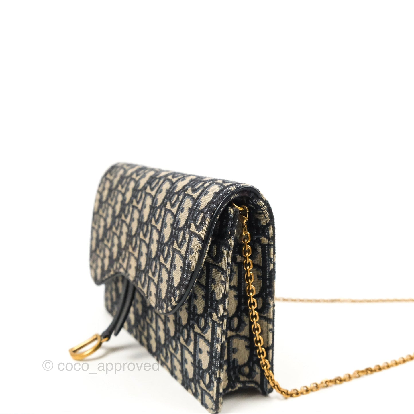 Christian Dior Saddle Chain Pouch Navy Oblique Jacquard