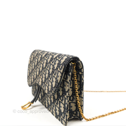 Christian Dior Saddle Chain Pouch Navy Oblique Jacquard