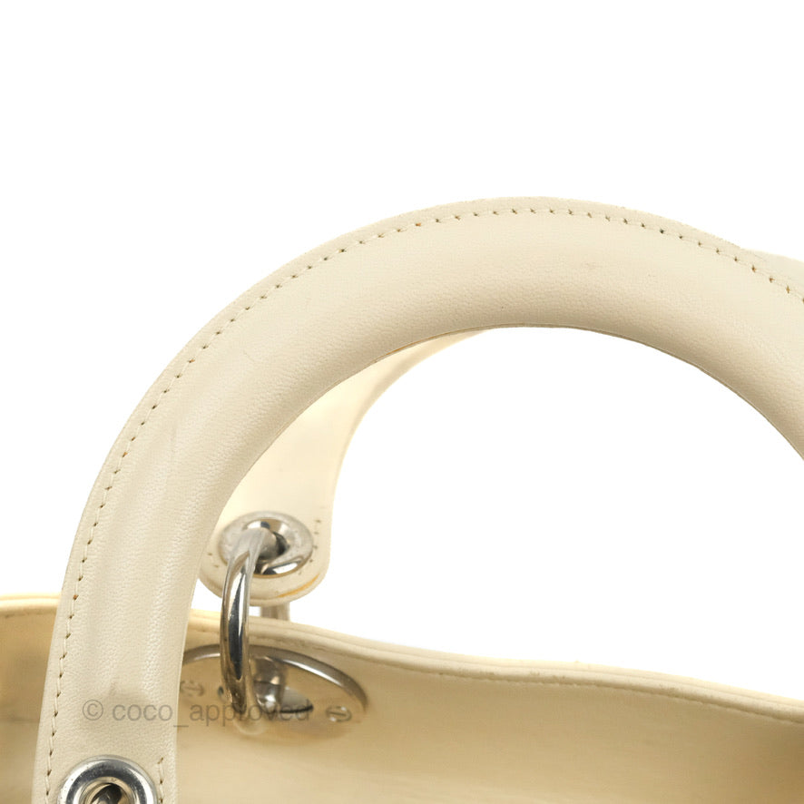 Christian Dior Lady Dior White Studded Light Beige Silver Hardware