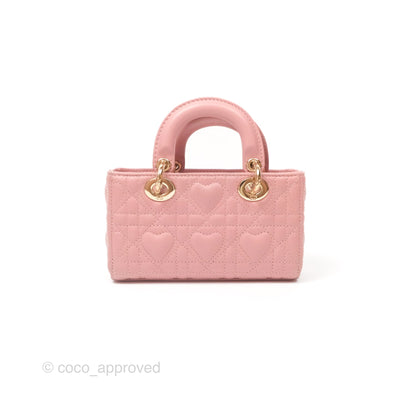 Christian Dior Lady D-Joy Micro Bag Antique Pink Lambskin Heart Quilted