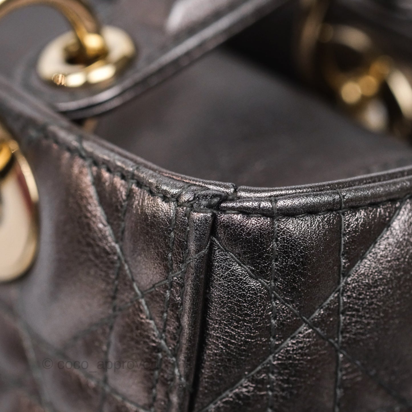 Christian Dior Medium Lady Dior Metallic Dark Grey Lambskin Gold Hardware