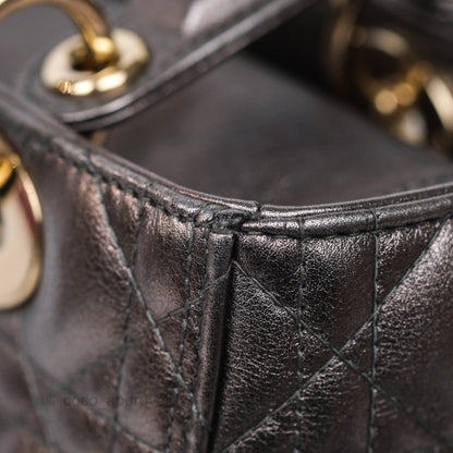 Christian Dior Medium Lady Dior Metallic Dark Grey Lambskin Gold Hardware