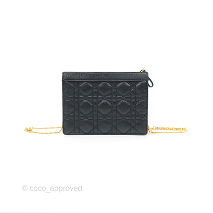 Dior Caro Zipped Pouch With Chain Black Cannage Calfskin