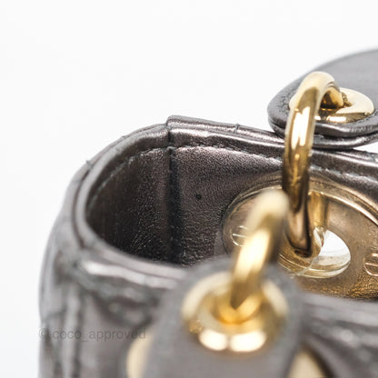 Christian Dior Mini Lady Dior Metallic Dark Grey Lambskin Cannage Gold Hardware