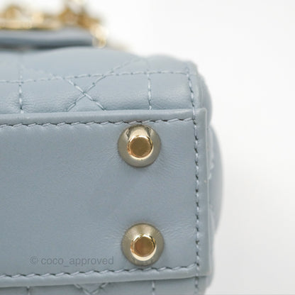 Christian Dior Micro Lady Dior Cannage Blue Grey Lambskin Gold Hardware