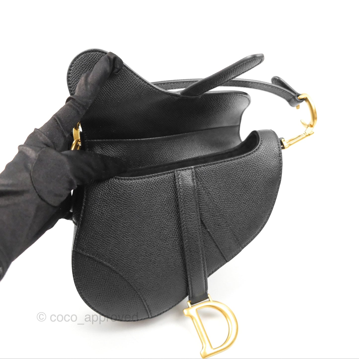 Christian Dior Mini Saddle Bag Black Grained Calfskin Gold Hardware