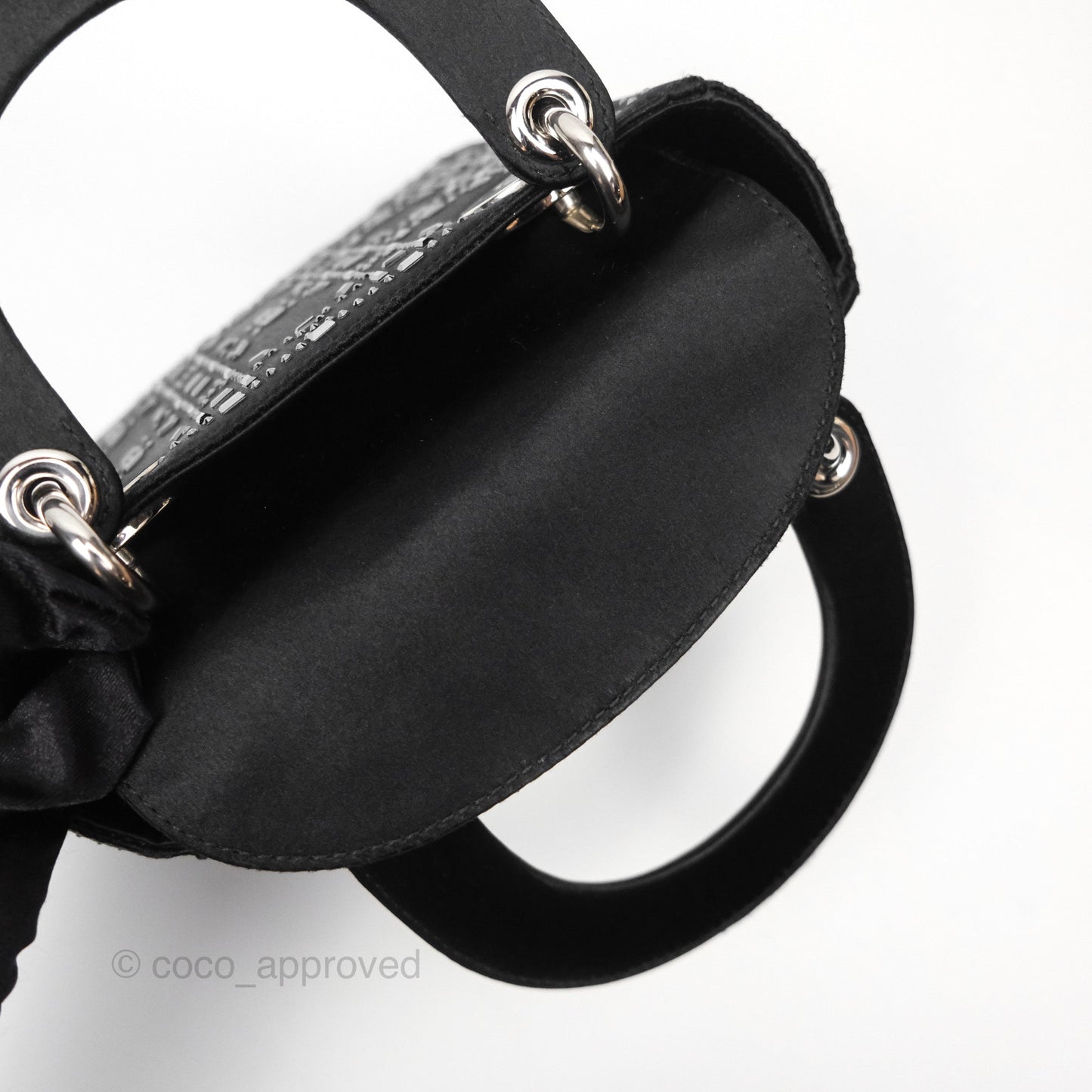 Christian Dior Mini Lady Dior Bag Black Strass Cannage Satin Silver Hardware