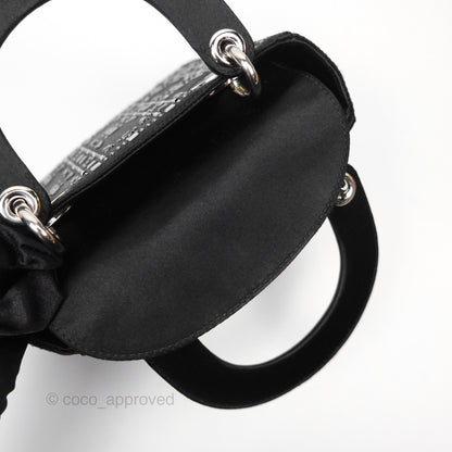 Christian Dior Mini Lady Dior Bag Black Strass Cannage Satin Silver Hardware