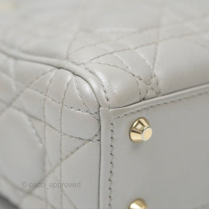 Christian Dior Mini Lady Dior Iridescent Light Grey Cannage Lambskin Gold Hardware
