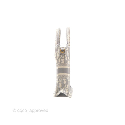 Dior Mini Vertical Gray Oblique Embroidery Book Tote