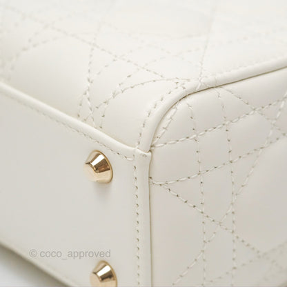Christian Dior Mini Lady Dior Latte Cannage Lambskin Gold Hardware