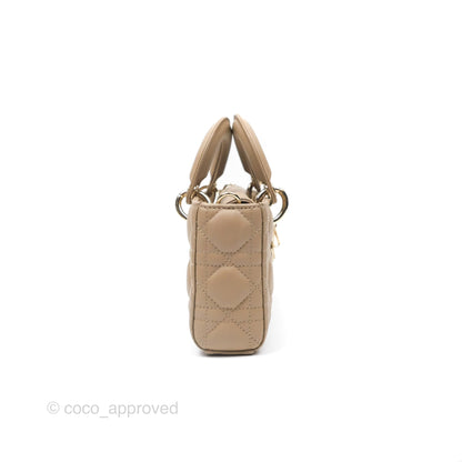 Dior Small Lady D-Joy Bag Beige Lambskin Cannage Gold Hardware