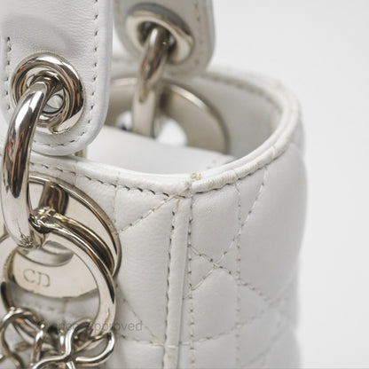 Christian Dior Cannage Mini Lady Dior White Silver Hardware