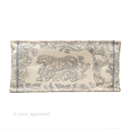 Christian Dior Medium (Old Small) Book Tote Embroidered Toile De Jouy Light Grey Canvas