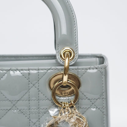 Christian Dior Lady Dior Grey Patent Gold Hardware