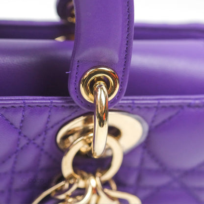 Dior Small Lady D-Joy Bag Purple Lambskin Cannage Gold Hardware