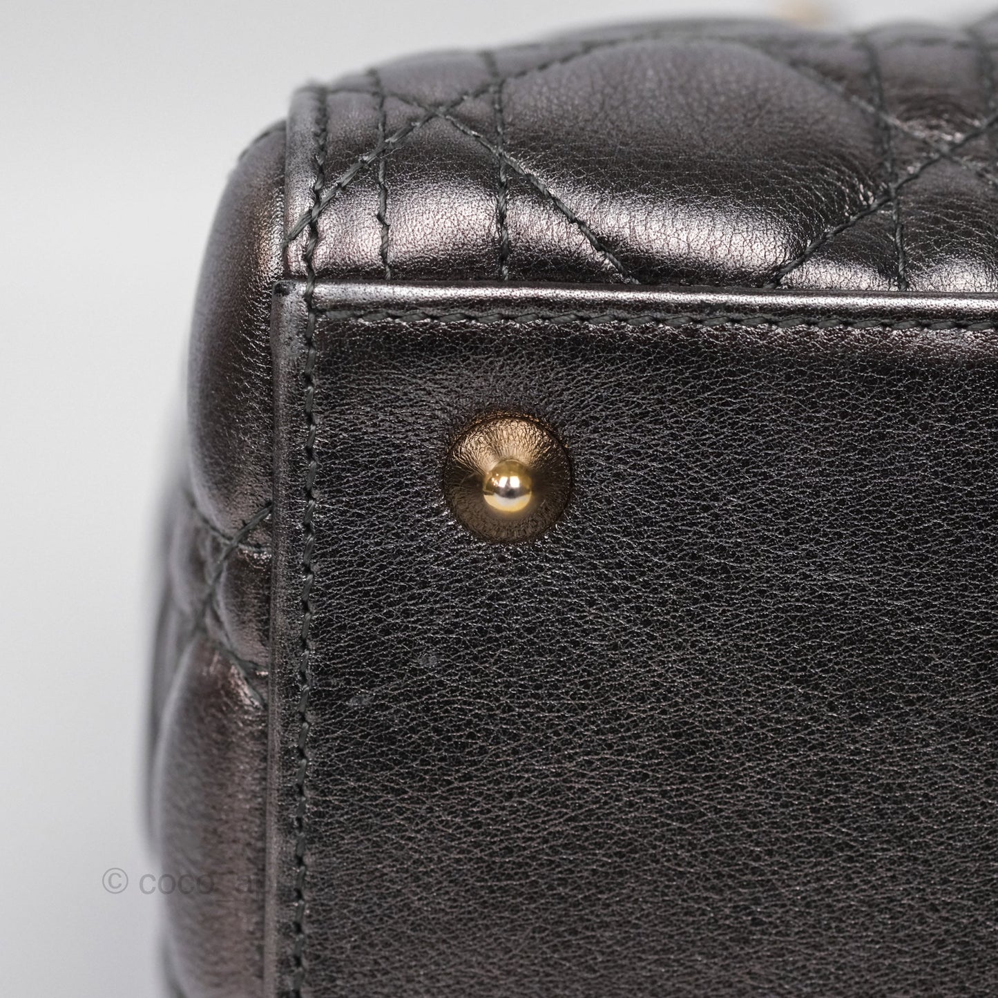 Christian Dior Medium Lady Dior Metallic Dark Grey Lambskin Gold Hardware