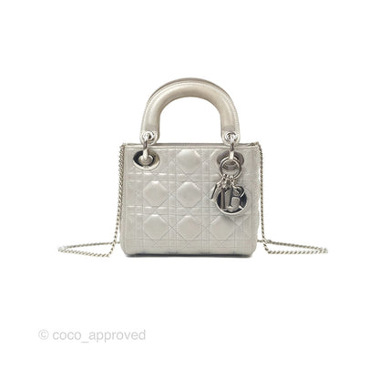 Christian Dior Mini Lady Dior Metallic Silver Nubuck Silver Hardware