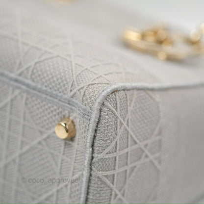 Christian Dior Medium Lady D-Lite Bag Gray Cannage Embroidery Gold Hardware