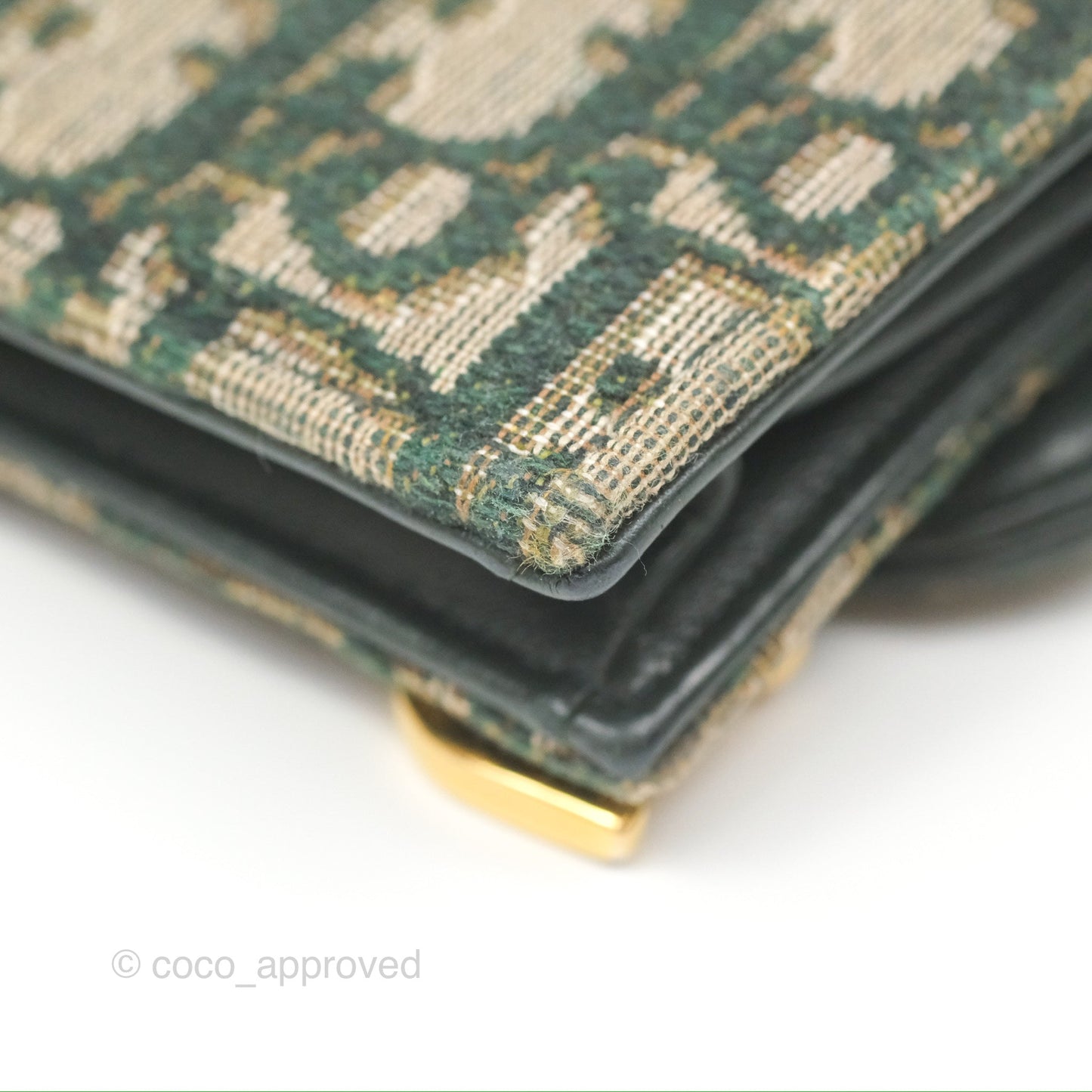 Christian Dior Saddle Flap Card Holder Green Dior Oblique Jacquard