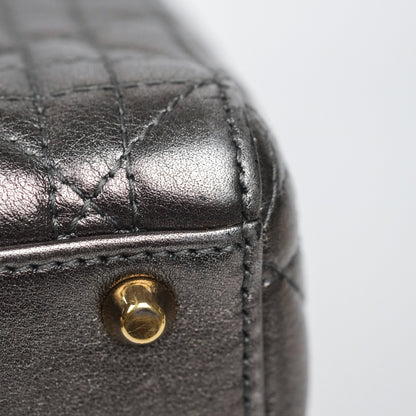 Christian Dior Mini Lady Dior Metallic Dark Grey Lambskin Cannage Gold Hardware