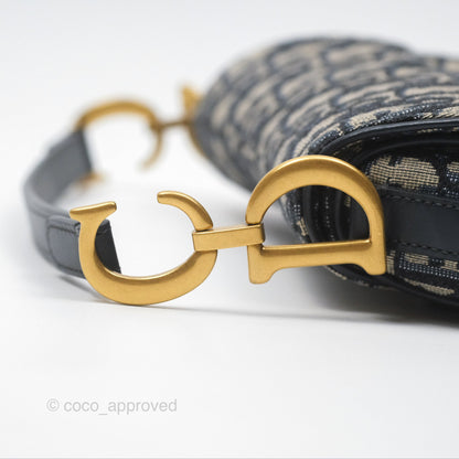Christian Dior Mini Saddle Bag Blue Oblique Jacquard Gold Hardware
