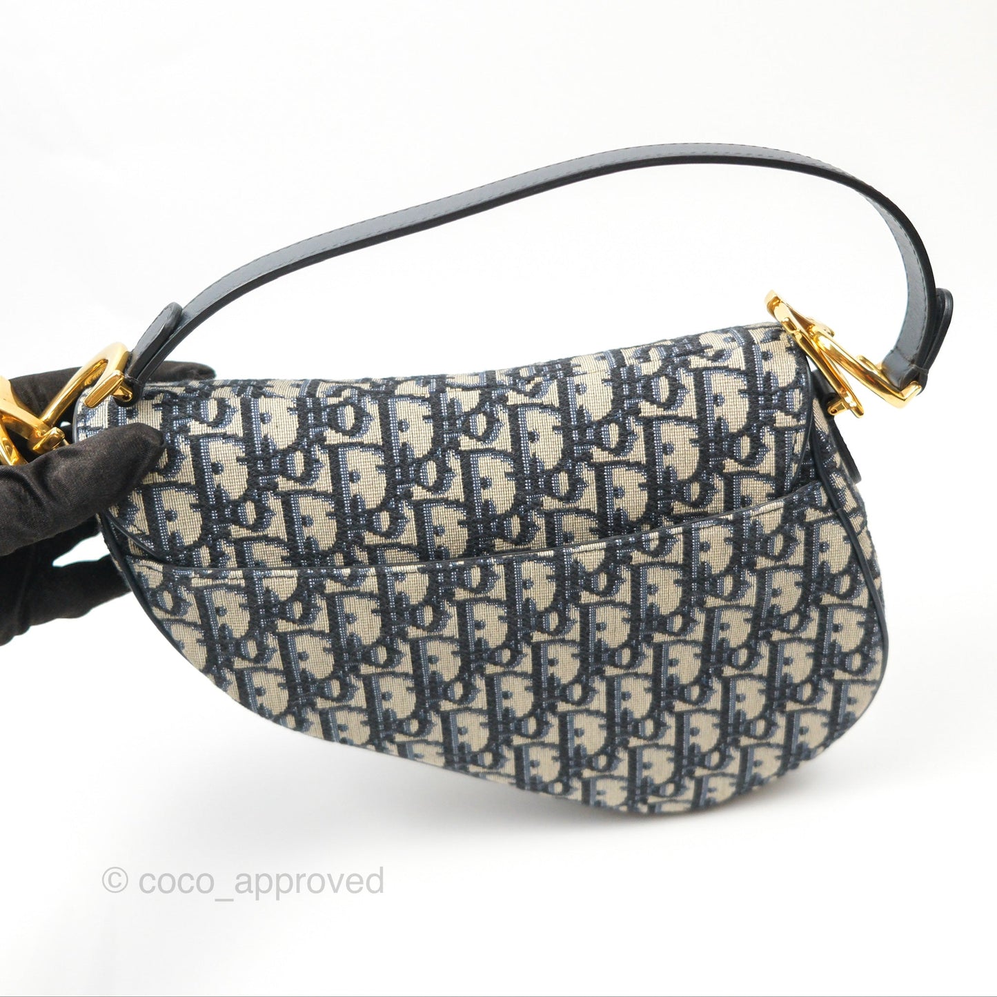 Christian Dior Saddle Bag Navy Dior Oblique Embroidery Gold Hardware