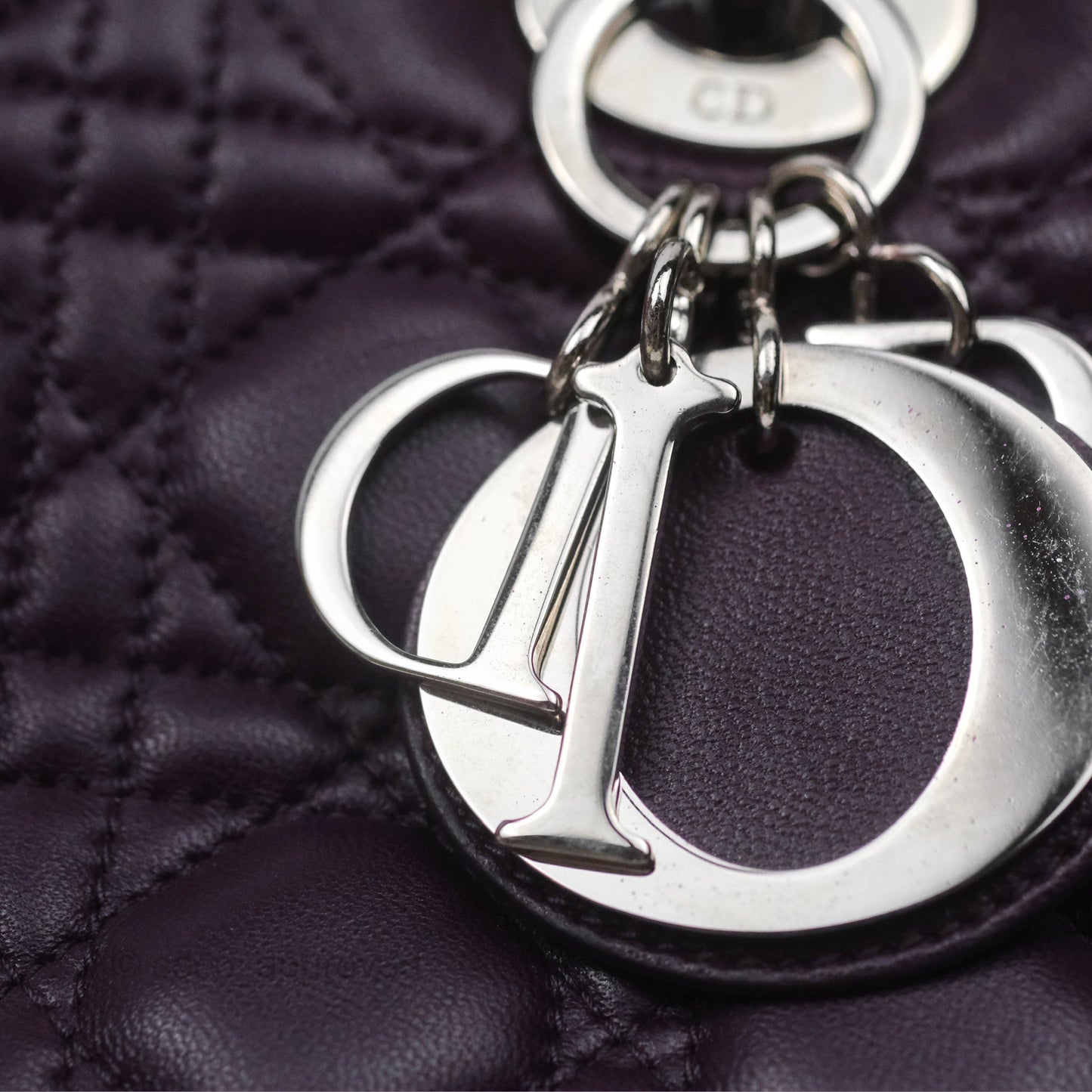 Christian Dior Medium Lady Dior Dark Purple Lambskin Silver Hardware