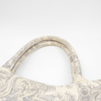 Christian Dior Medium (Old Small) Embroidered Toile De Jouy Light Grey Canvas Book Tote