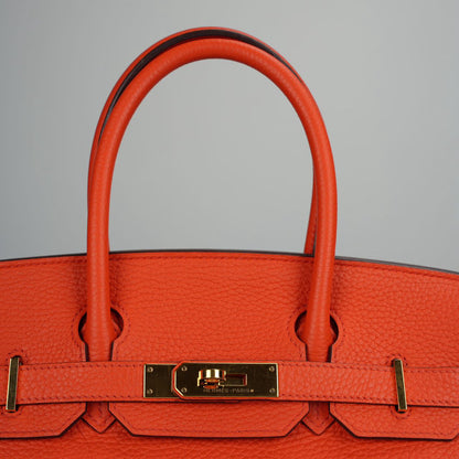 Hermes Birkin 30 Handbag in Orange Togo Leather with Gold Hardware