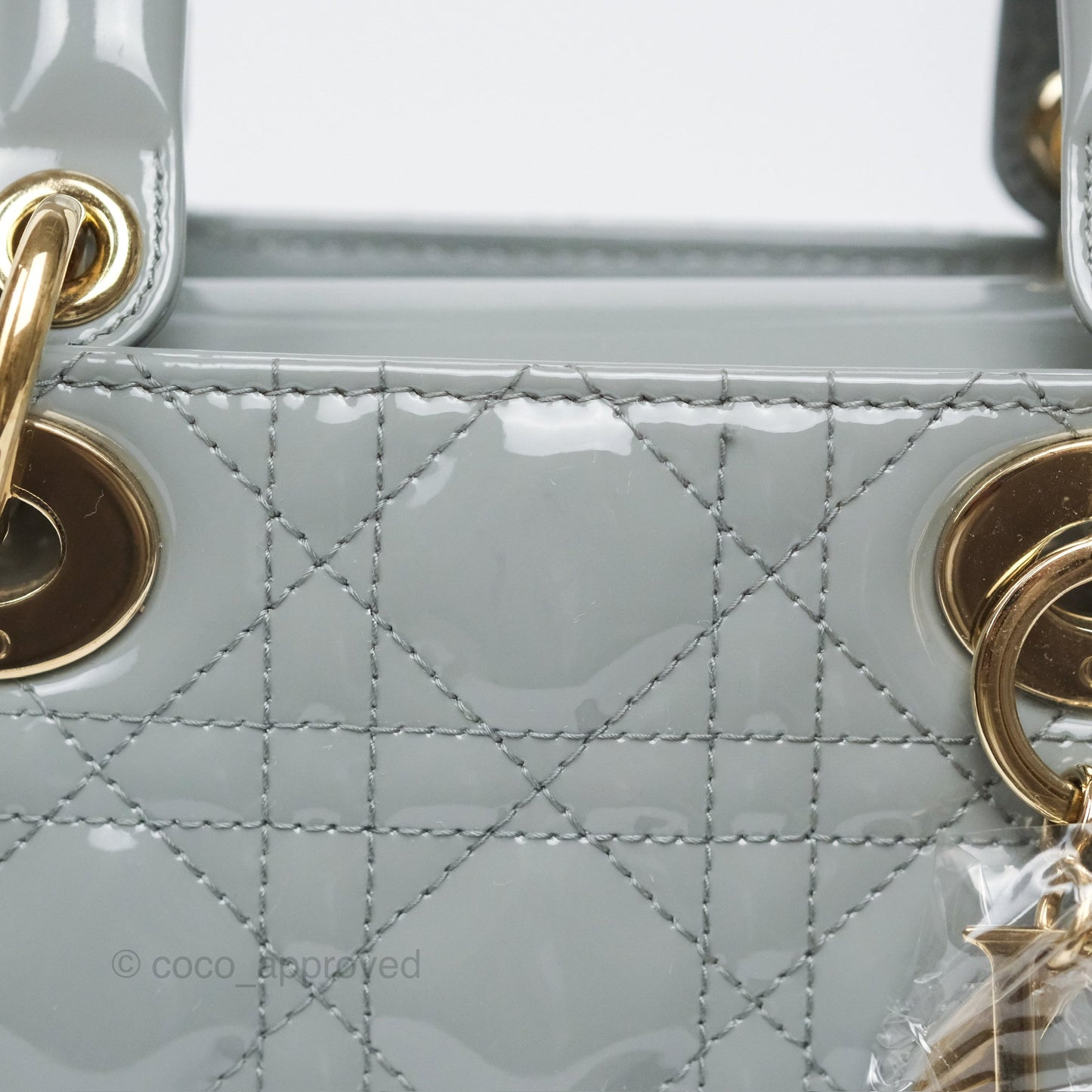 Christian Dior Lady Dior Grey Patent Gold Hardware