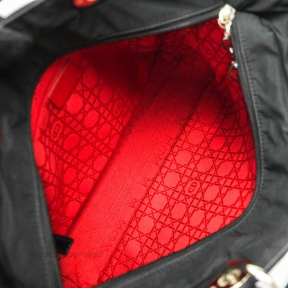 Christian Dior Vintage Large Cannage Fabric Black Lady Dior Silver Hardware