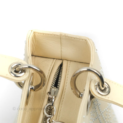 Christian Dior Lady Dior White Studded Light Beige Silver Hardware