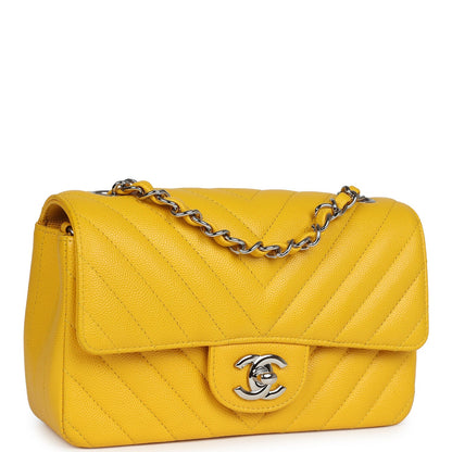 Chanel Mini Rectangular Flap Yellow Chevron Caviar Silver Hardware