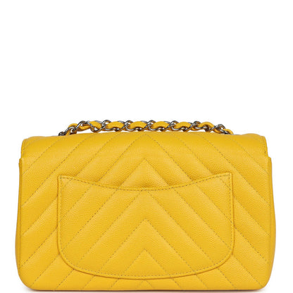 Chanel Mini Rectangular Flap Yellow Chevron Caviar Silver Hardware